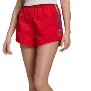 adidas Red Athletic Running Shorts with Rainbow Stripe